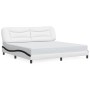 Estructura cama con LED cuero sintético blanco negro 200x200 cm