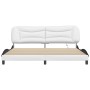 Estructura cama con LED cuero sintético blanco negro 200x200 cm