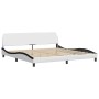 Estructura cama con LED cuero sintético blanco negro 200x200 cm
