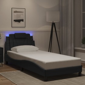 Estructura cama con luces LED cuero sintético negro 80x200 cm