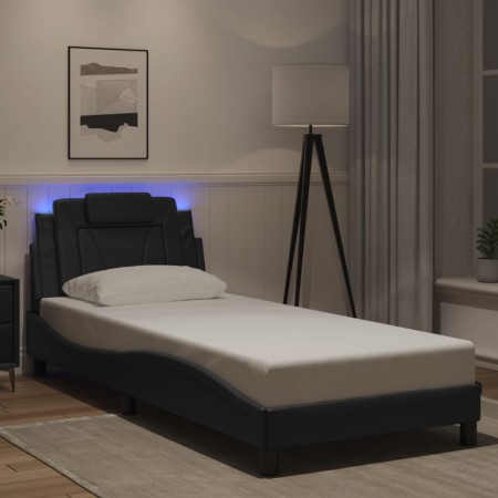 Estructura cama con luces LED cuero sintético negro 80x200 cm