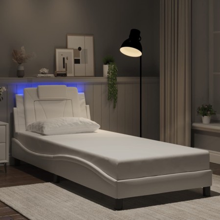 Estructura cama con luces LED cuero sintético blanco 80x200 cm
