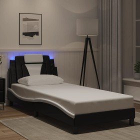 Estructura cama con LED cuero sintético negro blanco 80x200 cm Estructura cama con LED cuero sintético negro blanco 80x200 cm
