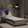 Estructura cama con LED cuero sintético blanco negro 80x200 cm