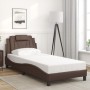 Estructura cama con luces LED cuero sintético marrón 90x190 cm
