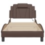Estructura cama con luces LED cuero sintético marrón 90x190 cm