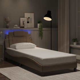 Estructura de cama con LED cuero sintético capuchino 90x190 cm Estructura de cama con LED cuero sintético capuchino 90x190 cm
