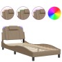 Estructura de cama con LED cuero sintético capuchino 90x190 cm