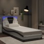 Estructura cama con LED cuero sintético blanco y negro 90x190cm