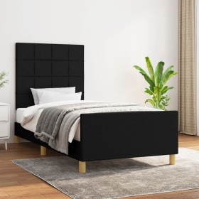 Estructura de cama con cabecero de tela negro 100x200 cm