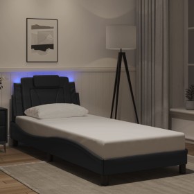 Estructura cama con luces LED cuero sintético negro 90x200 cm