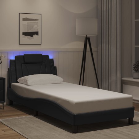Estructura cama con luces LED cuero sintético negro 90x200 cm