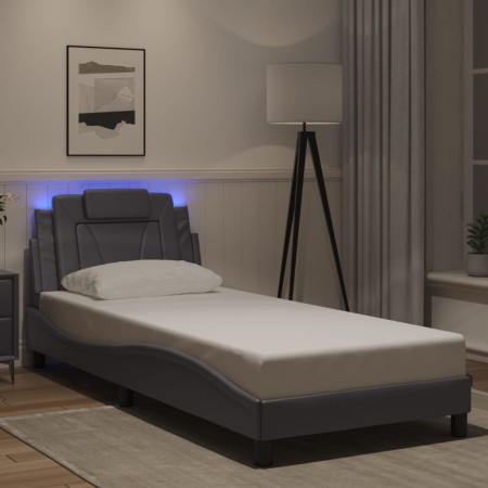Estructura de cama con luces LED cuero sintético gris 90x200 cm
