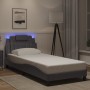 Estructura de cama con luces LED cuero sintético gris 90x200 cm