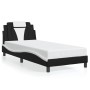 Estructura cama con LED cuero sintético negro blanco 90x200 cm