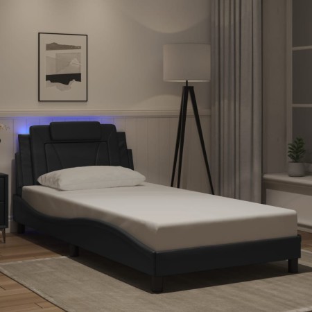Estructura cama con luces LED cuero sintético negro 100x200 cm