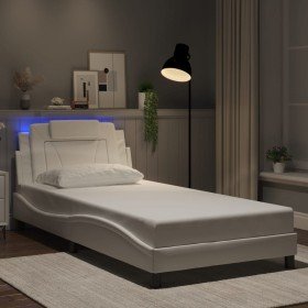Estructura cama con luces LED cuero sintético blanco 100x200 cm en Camas y somieres | Comprar online en Foro24