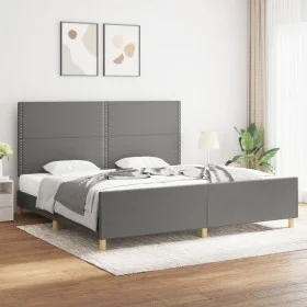 Bed frame with headboard dark gray fabric 200x200 cm by vidaXL, Beds and slatted bases - Ref: Foro24-3125001, Price: 216,02 €...