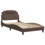 Estructura cama con luces LED cuero sintético marrón 100x200 cm