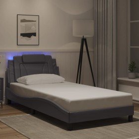 Estructura cama con luces LED cuero sintético gris 100x200 cm Estructura cama con luces LED cuero sintético gris 100x200 cm