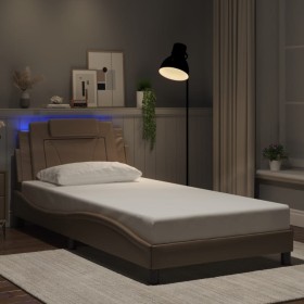 Estructura de cama con LED cuero sintético capuchino 100x200 cm