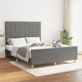 Estructura de cama con cabecero de tela gris oscuro 140x200 cm