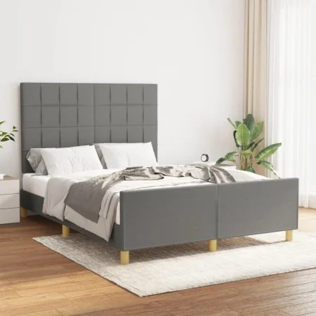Bed frame with headboard in dark gray fabric 140x200 cm by vidaXL, Beds and slatted bases - Ref: Foro24-3125058, Price: 224,4...