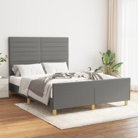 Estructura de cama con cabecero de tela gris oscuro 140x190 cm