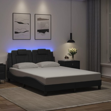 Estructura cama con luces LED cuero sintético gris 120x200 cm