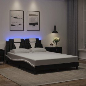 Estructura cama con LED cuero sintético negro blanco 120x200 cm Estructura cama con LED cuero sintético negro blanco 120x200 cm