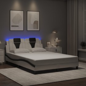 Estructura cama con LED cuero sintético blanco negro 120x200 cm