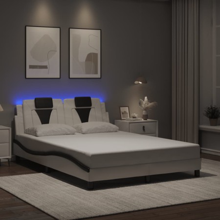 Estructura cama con LED cuero sintético blanco negro 120x200 cm