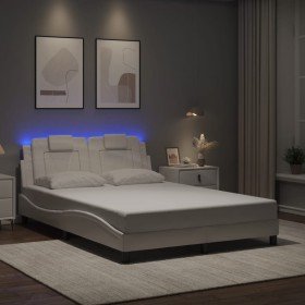 Estructura cama con luces LED cuero sintético blanco 140x190 cm Estructura cama con luces LED cuero sintético blanco 140x190 cm