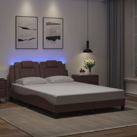 Estructura cama con luces LED cuero sintético marrón 140x190 cm Estructura cama con luces LED cuero sintético marrón 140x190 cm