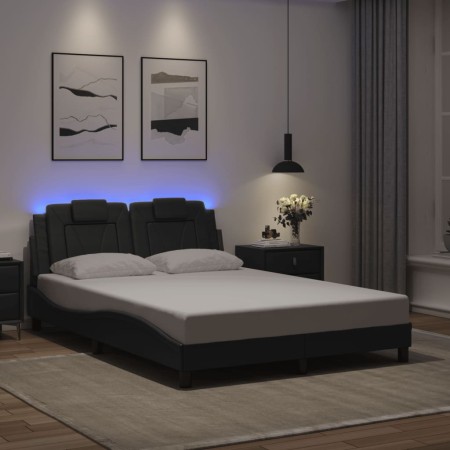 Estructura cama con luces LED cuero sintético gris 140x190 cm