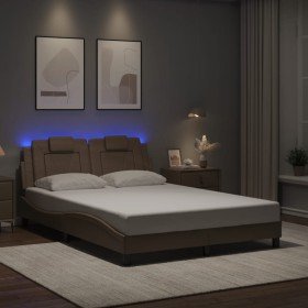 Estructura de cama con LED cuero sintético capuchino 140x190 cm Estructura de cama con LED cuero sintético capuchino 140x190 cm
