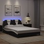 Estructura de cama luces LED cuero PE negro y blanco 140x190 cm