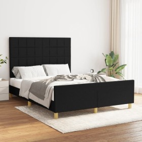 Estructura de cama con cabecero de tela negro 140x200 cm