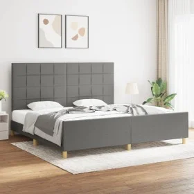 Bed frame with headboard dark gray fabric 200x200 cm by vidaXL, Beds and slatted bases - Ref: Foro24-3125082, Price: 243,06 €...