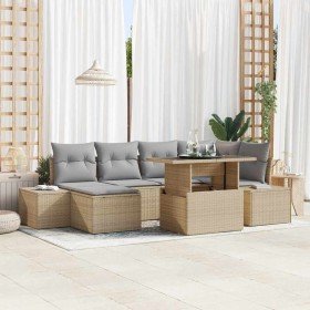 Conjunto de sofá de jardín con cojín 7 pcs beige y gris claro Conjunto de sofá de jardín con cojín 7 pcs beige y gris claro