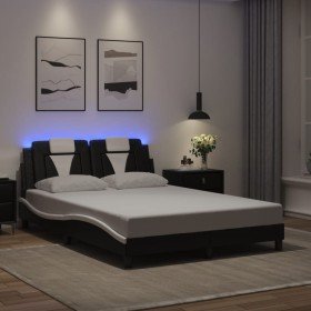 Estructura cama con LED cuero sintético negro blanco 140x200 cm Estructura cama con LED cuero sintético negro blanco 140x200 cm