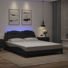 Estructura de cama con luces LED cuero PE negro 160x200 cm