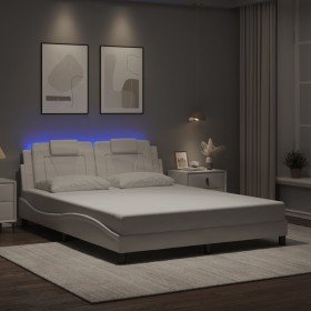 Estructura de cama con luces LED cuero PE blanco 160x200 cm Estructura de cama con luces LED cuero PE blanco 160x200 cm