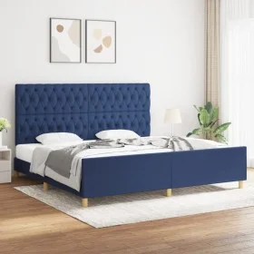 Bed frame with blue fabric headboard 200x200 cm by vidaXL, Beds and slatted bases - Ref: Foro24-3125330, Price: 253,91 €, Dis...