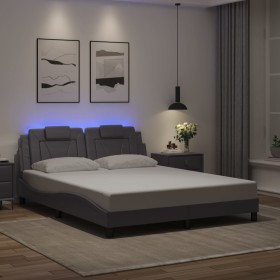 Estructura de cama con luces LED cuero PE gris 160x200 cm Estructura de cama con luces LED cuero PE gris 160x200 cm