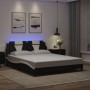 Estructura cama con luces LED cuero PE negro blanco 160x200 cm