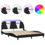Estructura cama con luces LED cuero PE negro blanco 160x200 cm