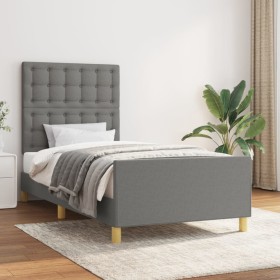 Estructura de cama con cabecero de tela gris oscuro 90x190 cm