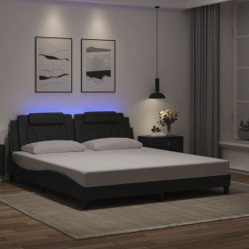 Estructura cama LED sin colchón cuero sintético negro 180x200cm Estructura cama LED sin colchón cuero sintético negro 180x200cm