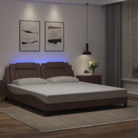 Estructura cama con luces LED cuero sintético marrón 180x200 cm Estructura cama con luces LED cuero sintético marrón 180x200 cm